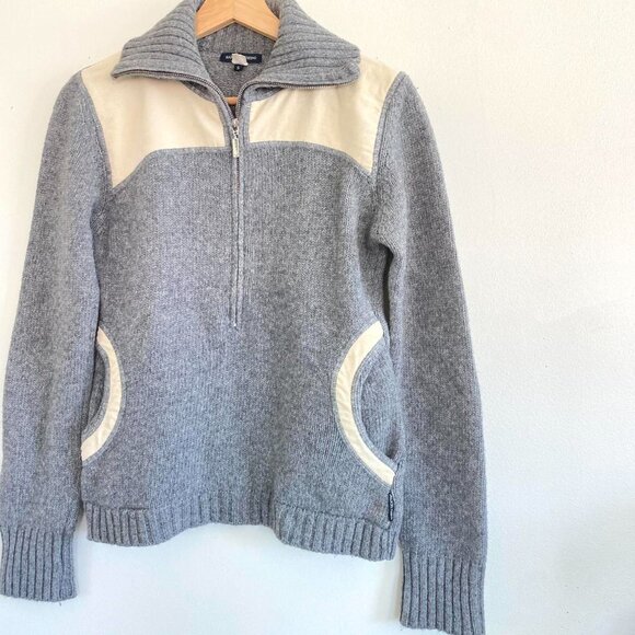 MARINA YACHTING GREY CREAM QUARTER ZIP WOOL SWEATER WOMENS SIZE SMALL - Picture 2 of 8